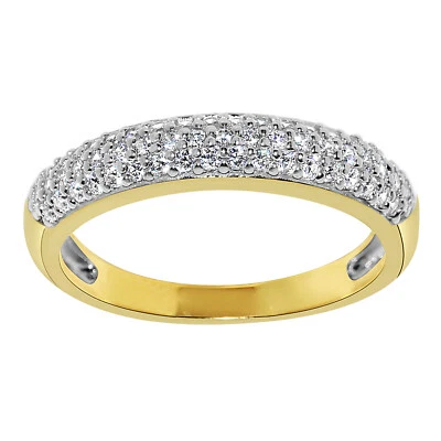 Solid Genuine 14k Gold 1/2ct Round Diamonette Cubic Zirconia 3-Row Wedding Band - Image 1 of 4