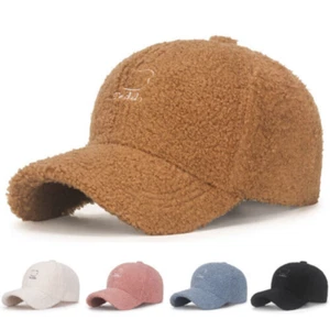 Lamb Wool Fur Hats Baseball Caps Peaked Cap Winter Warmer Men Women Fashion NEW - Picture 1 of 17