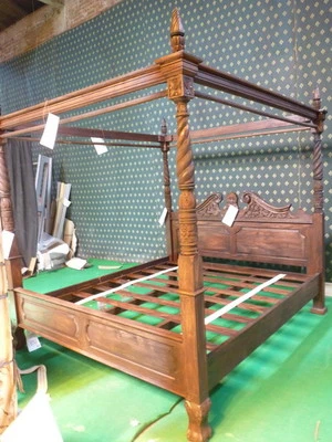 UK KING 5' Antique  MAHOGANY  Queen Anne reproduction Four poster canopy Bed - Image 1 of 4