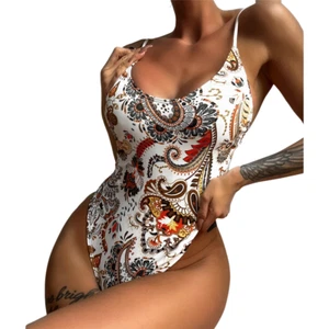 Women Swimwear One Piece Female Backless Padded Dragon Printed High Leg Cut - Picture 1 of 9