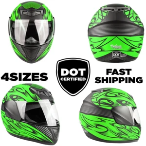 New Youth Matte Green Motorcycle Helmet Full Face Small Medium Large XL Kids  - Picture 1 of 9