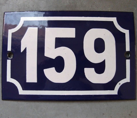 Vintage French enamel house sign number 159 for door , wall , mailbox , portal Cover