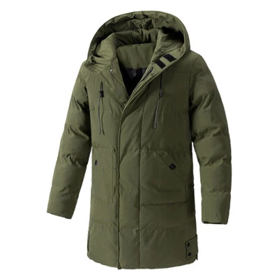 Men's Warm Winter Cotton-Down Jacket Mid Length Padded Jacket Casual Zipper Coat - Image 1 of 4