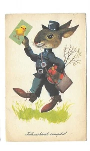 Vintage Postcard HAPPY EASTER Hungarian Rabbit Bunny MAILMAN great graphic - Picture 1 of 2