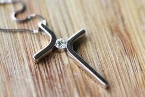 0.75 Ct Round Cut Diamond Simulated Engagement Cross Pendant 14K White Gold Over - Picture 1 of 6