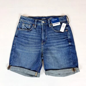 Old Navy Straight OG hoch geschnittene Denim-Shorts mit Bündchen blau Damen 6 neu - Bild 1 von 6