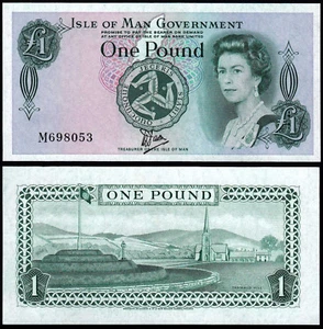 ISLE OF MAN 1 POUND DAWSON (P38a) QEII PREFIX M- UNC - Picture 1 of 1