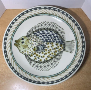 Janet Rothwoman Artist Signed Pottery Hand Painted Flounder Fish Wall Plate 10" - Picture 1 of 13