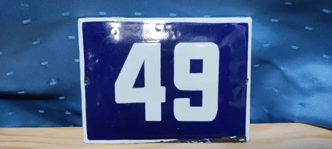 Vintage Enamel Sign Number 49 Blue House Door Street Plate Metal Porcelain Tin Cover