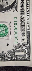 D10080000 Serial Number One Dollar Bill Fancy Serial Number 2017 - Picture 1 of 3
