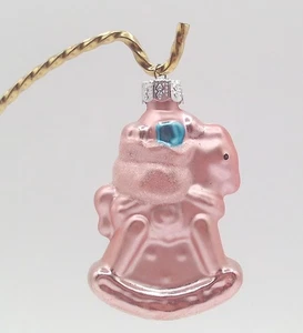 Blown Glass Christmas Tree Ornament Pink Rocking Horse 2.5" Tall - Picture 1 of 4