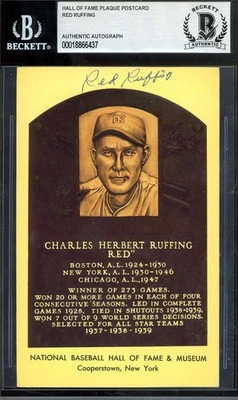 Red Ruffing Beckett BAS Signed Gold Hall of Fame Plaque Postcard Autograph - Image 1 of 2