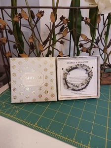 Quarz und Hämatit Edelstein Stretch Armband aus echten Edelsteinen Boho - Bild 1 von 5