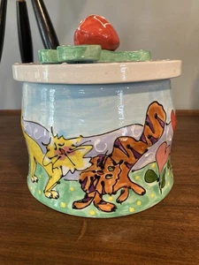 Handbemalt Keramik Leckerli Glas Behälter Debby Carman Schleife Wowzers Katze Hund - Bild 1 von 13