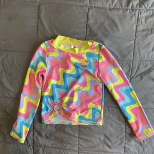 Betsey Johnson 7/8 Girls Glitter Swirl Swim Rash Guard SPF Long Sleeve Bright - Picture 1 of 14
