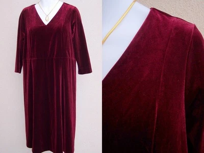 Vestido Lands' End Borgoña Vino Terciopelo Talla Grande 18w 1x VACACIONES DE NAVIDAD Lavable Foto 1 de 4