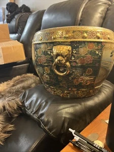 Grande fioriera/ciotola cinese donna asiatica/pesce Koi Satsuma ceramica porcellana vintage - Foto 1 di 3
