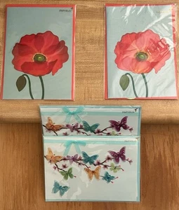 PAPYRUS Butterfly Floral LOT of 4 DESGNR ACCENT BLANK GREETING CARDS-SEALED NEW! - Picture 1 of 9