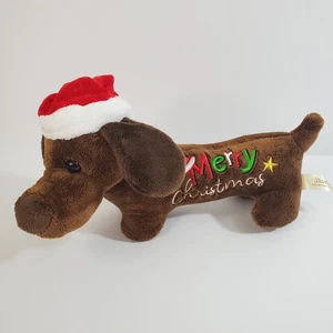 Dan Dee Merry Christmas Daschund Weiner Dog Plush 10" Wearing Red Santa Hat - Picture 1 of 9