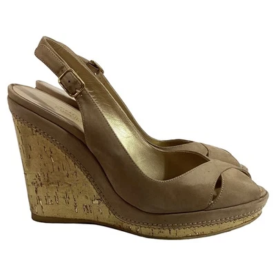 Stuart Weitzman Peep-Toe Slingback Wedge Pumps In Suede Women Brown Size 8.5 - Image 1 of 4
