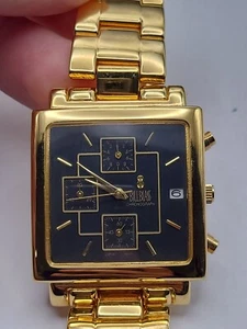Vintage Bill Blass Quartz Watch Unisex Gold Tone Black Square New Battery - Picture 1 of 11