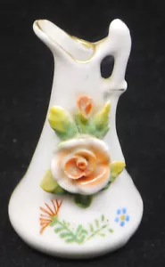 OCCUPIED JAPAN SMALL, MINIATURE PORCELAIN PITCHER, EWER w APPLIED FLOWER - Picture 1 of 4