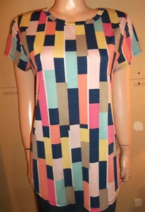 BOMBOM SHORT SLEEVE GEOMETRIC PRINT TUNIC SHIRT LARGE NEW COLORFUL - Picture 1 of 2