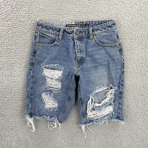 Volcom Jean Shorts Womens Size 26 Bermuda Cutoffs Blue Distressed Denim Frayed - Picture 1 of 9