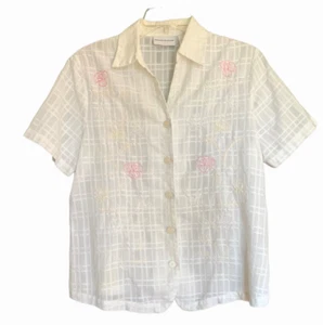 Alfred Dunner Blouse Shirt Cotton Poly Short Sleeve Size 10 Front Embroidery - Picture 1 of 8