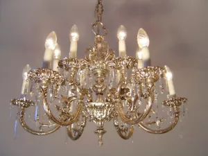 LÁMPARA ANTIGUA VINTAGE 12 LÁMPARA CRISTAL NÍQUEL LATÓN Ø 28" - Imagen 1 de 12