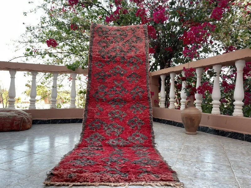 Vintage Moroccan handmade 2' x6'8" Bohemian Berber Geometric Faded Red Runner - Image 1 of 4