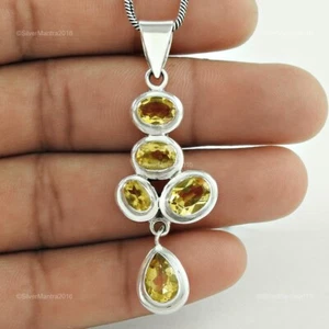 Citrine Stone Solid 925 Silver Elegant Daughter Trendy Bezel Pendant Jewelry - Picture 1 of 5