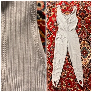 Vtg Jacques Moret Gray Silver 80s Spandex Stirrup Bodysuit Unitard Leggings M - Picture 1 of 7
