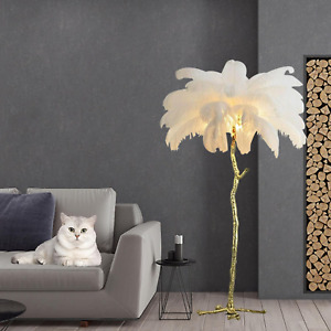 Feather Floor Lamp White Natural Ostrich Unique Abstract Bedside  Lamp with Foot
