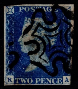 1840 2d Blue SG 5 Plate 1 KA Black Maltese Cross Good Used Cat. £1,000.00 - Picture 1 of 1