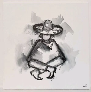 Original Modern Minimal Black And White Mexican Style Ink Drawing By K.A.Davis - Picture 1 of 12