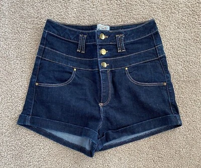 Women’s River Island Retro Stretch Dark Blue Denim Jeans Shorts Y2K Size 10 - Image 1 of 4