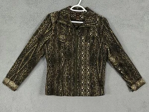 Multiples coat womens medium brown full zip stretch denim faux snakeskin pockets - Picture 1 of 12