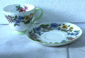 SHELLEY PORCELAIN cup & saucer COLOURFUL FLOWERS - Picture 1 of 7