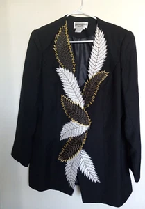 Lew Magram Size  14 Black Padded Shoulder Vintage Blazer Jacket - Picture 1 of 3