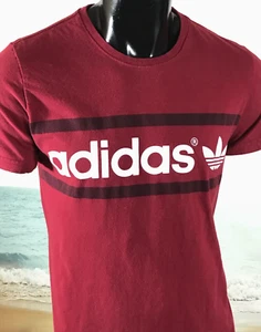 Vintage ADIDAS Blue Label "The Brand with 3 Stripes" SHIRT Sz M Red Heavy Cotton - Picture 1 of 10