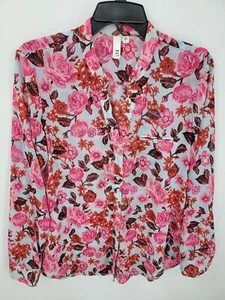 Kut from the Kloth Top Womens Small Pink Floral Long Sleeve Chiffon Boho Artsy - Picture 1 of 8