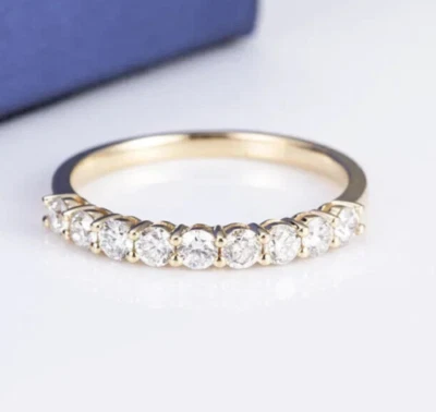 1.50 CTW Round Moissanite Half Eternity Wedding Band Ring Solid 10K Yellow Gold - Image 1 of 4