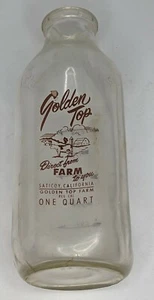 Vintage One Quart Square Milk Bottle Golden Top Dairy Farm Saticoy Ca - Picture 1 of 8