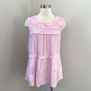 NEW $77 Suzanne Betro Womens Plus 1X Pink Sleeveless Crochet Lace Top Shirt - Picture 1 of 12