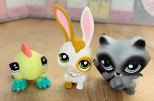 3 Authentic Littlest Pet Shop LPS, Rabbit #1606, Raccoon #450, Iguana #1861 - Picture 1 of 13