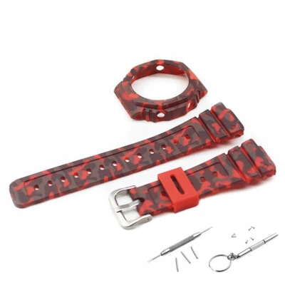 Correa deportiva correa de reloj de resina + funda para Casio GA-2100 camuflaje/clásico Foto 1 de 4