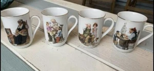 Juego de 4 tazas de café vintage Norman Rockwell Museum blancas con adornos dorados - Imagen 1 de 5
