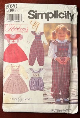 Simplicity 8020 Child's Shirt, Jumper, Long/short Overalls Oliver~Goodin Sz 5-6X - Image 1 of 4