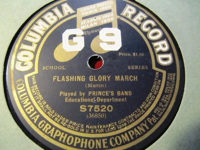 1914 COLUMBIA EDUCATIONAL Dep Record S7520 Flashing Glory March Prince's Band  - Image 1 of 2